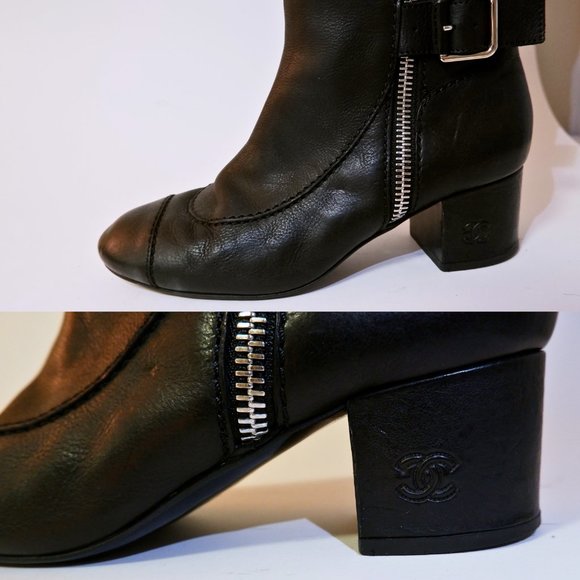 Chanel Interlocking CC Logo Leather Knee-High Riding Boots - Picture 5 of 8